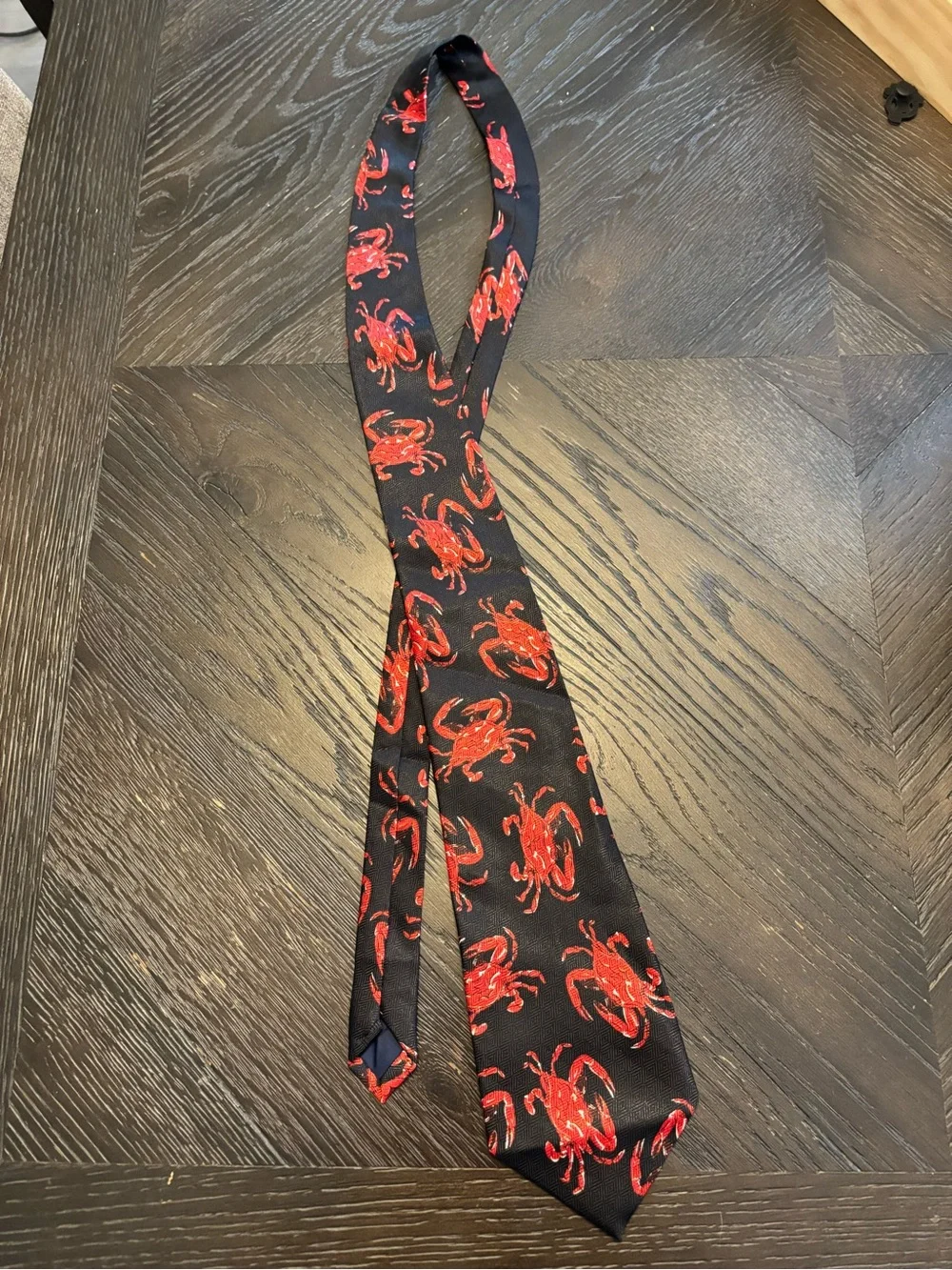Men's Black Necktie with Red Crab Pattern